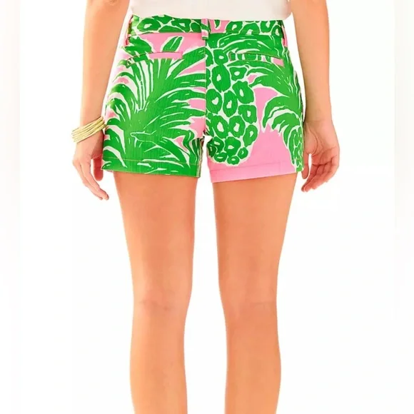 LILLY PULITZER Callahan Pineapple Print Shorts 5” Pink Pout Flamenco Green Sz 6 - Picture 2 of 13